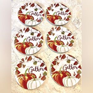 6 Royal Norfolk “Gather” Salad Plates 7 1/2"  AutumnThanksgiving Pumpkins Mint